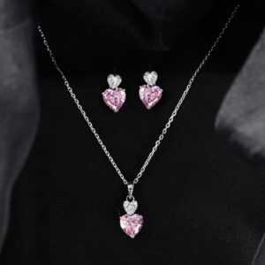 Clara 925 Sterling Silver Two Hearts Pendant Earrings Chain Necklace Jewellery Set